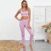 Yoga kläder svokor solid stripe set kvinnliga fitnesskläder sömlösa gymträning sportkläder push up bh and leggings suits6800422