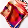 Style Natural Scarf Kvinnor Sunset Oljemålning Skriv ut 100% Real Silk Scarves Small Square Headband Wrap Lady Gift FJ491