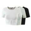 Spring Split Fashion All-Match Kvinnor Stickad T-shirt Solid O-Neck Tre färger Tillgänglig Short Top Chic 210521