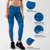 Hollow Star Pattern Printing Fitness Sportswear Elastic Force Leggings Vintage Blue High Waist Breathable Polyester Leggings 211008