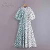 Ankomst Summer Women Floral Maxi Puff Sleeve Vintage Print Long Beach Dress Holiday Kläder 210415