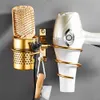 1Pc Hair Dryer Rack with Basket Aluminium Bathroom Wall Shelf Hair Comb Brush Plug Holder Bathroom Accessories 210724