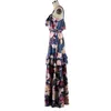 Femmes Spring Summer Robe sans manches 2 pièces Set Bohemian Es Holiday Robes Chic Plus Taille Beach Floral Print Rode 210428