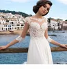 Zomer Strand Millanova 2019 Sexy Sheer Lace Geappliceerd A Line Trouwjurken Halve Mouwen Hoge Split Chiffon Goedkope Bruidsjurken254S