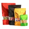 4 Colors Reclosable Stand Up Mylar Foil Bag with Clear Window For Chocolate Nuts Packaging Self seal Storage Embossed Aluminum Bag LX4328