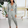 2 Piece Sets Womens Outfits Sexy Long Sleeve Hollow Top Slim Pants Solid Clothes Tracksuit Women Lounge Wear Autumn Plus Size 210515