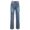 Streetwear Side Tassel Blue Y2K Baggy Damskie Dżinsy Dżinsy Dla Dziewczyn Vintage Wysoka Talia Dżinsowe Spodnie Spodnie Dla Kobiet Capris 210415