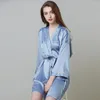 Women's Sleepwear Silk Like Nightgown Summer Long Sleeve Morning Gown Ice Bathrobe Home Clothes Lady Robe Female Dress