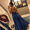 Navy Blue A Line Spaghetti Strapless Evening Dresses Long Prom Gowns Backless