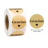 500 stks / roll Natuurlijke kraftpapier Ronde Stickers Hand gemaakt gebakken met liefde Gracias Sticker 1 inch zelfklevende label XBJK2111