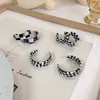 Hoop & Huggie Modern Black White Plaid Round Acrylic Earrings For Women Geometry Statement Fashion Jewelry Houndstooth Chessboard Brincos