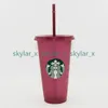24oz / 710ml Starbucks lantejoulas tumbler plástico reutilizável bebendo plana plana copo pilar forma palha caneca Bardian