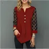 Mulheres T-shirt Plus Size 5XL Sólido Tops Preto V-Neck Button Botão Splice Malha Nove Points Sleeve Primavera Verão Casual Loose T-shirt 210722