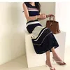 Summer Fashion Hollow Out Knitted Dresses Women Sleeveless Striped Patchwork Sweater Mermaid Dress Vintage 210506