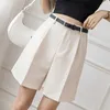 Seoulish Summer Women's Shorts With Belted Solid High Waist Office Wide Leg Elegant Lila Loose Byxor Ficka 210719
