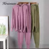 Hirsionsan Cashmere Casual Two Piece Knitted Carrot Pants & Hooded Sweater Women Autumn Winter Sets Female Tracksuits Harem Pant 211116