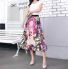 Summer Women Vintage Stripe Print High Waist Mid-calf Length Cartoon Pleated Skirts Active Wear Fashion Party 210708