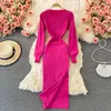 Autumn new design women's o-neck long sleeve candy color knitted bodycon tunic vent jag sexy sweater midi long dress