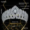 Stora tiaras zircon kronor brud bröllop headwear kvinnor hår tillbehör bruddiadem för pagant parti cz huvud smycken drottning x0625