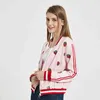 Sweat-shirt à fermeture éclair à la mode pour femmes, vêtements d'extérieur, veste de bombardier rétro, manteau à paillettes, sweat-shirt à la fraise, vêtements décontractés pour femmes 210422