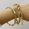 2 Pcs/Lot Punk Miami Lien Chaîne Gourmette Cubain Épais Bracelets Bracelets Sculpté Pièce Pendentif Or Couleur Chunky Bambou Bracelet Bijoux