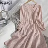 Ezgaga Floral Printed Dress Women Sweet Lace Square Collar Puff Sleeve All-Match Slim High Waist Elegant Dress Vestidos Feminino 210430