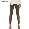 Hög midja Sexig läder Suede Pants Kvinnor Bodycon Hollow Out Autumn Hole Bandage Pu Pencil Pants Pantalon Femme Mujer 210412