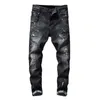 Jeans pour hommes jean pantalon hip hop tendance de la rue fermeture éclair chaîne décoration déchiré stretch noir mode coupe slim lavé moto denim pantalon à panneaux noël plus gfr