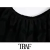 TRAF女性スイートファッションカットワーク刺繍クロップドブラウスビンテージスラッシュネックショートスリーブ女性シャツシックトップ210415