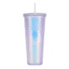 Tasse à café 24 oz irisée Bling Tumbler arc-en-ciel licorne cloutée tasse froide lueur dans les gobelets sombres avec paille YFAX3111