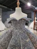 Girl's Dresses 2022 Luxury Silver Bling paljett Girls Pageant Fluffy Off the Shoulder Ruched Flower Girl Ball Gowns Party Dress