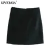 Kvinnor Chic Mode med knappar Patchwork Tweed Mini Skirt Hög midja Back Zipper Kvinna Kjolar Mujer 210420