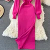 Autumn new design women's o-neck long sleeve candy color knitted bodycon tunic vent jag sexy sweater midi long dress