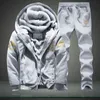 Vinter Tracksuit Inner Fleece Hoodies Män Casual Hooded Sweatshirts Tjockad Varm Set Mens 2PC Jacka + Pant Moleton Masculino 211103