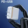 12W Dual Ports-laddare Typ C PD 2.4A USB-väggladdare USA AC-nätadapter för smartphone