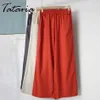 Pantalones de lino de algodón para mujer Pantalones casuales de talla grande Pantalones de talle alto Naranja Pierna ancha Pantalones sueltos Mujer Gris Elegante Streetwear 210707