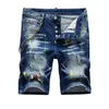 Män broderi denim shorts jeans sommarljus blå vintage ficka stora storlek avslappnade oroliga hål smala passformar korta byxor byxor dy1113