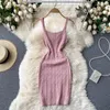 SINGREINY Women Strap Knitted Dress Korean Square Collar Sleeveless Elastic Pencil Dress Summer Sexy Slim Streetwear Short Dress 210419