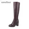SOPHITINA bottes solides spéciales de haute qualité en peau de mouton haut talon carré bout rond mode chaussures à glissière bottes pour femmes PC213 210513