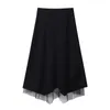 Mesh Spliced High Waist Fluffy Skirts Clothes Women Streetwear Fashion Single Breasted Design Harajuku Skirts Tide Buttoms 210417