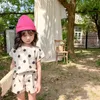 Summer Girls Short Princess Kids Polka Dot Suit Toddler Baby Cotton Clothing Puff Sleeve Girl Aline Dress 210329