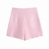 Roze getextureerde plaid vrouwen culottes zoete en sexy chique korte vrouwelijke shorts 210507