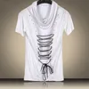 T-shirt da uomo T-shirt da uomo Moda Estate Uomo T-shirt a maniche corte Personalità casual Lace Up Heaps Colletto Top Uomo Big Boys Hip