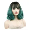 Черный градиент темно -зеленый Qi liu hai Женщина короткие вьющиеся парики для волос Синтетические парики