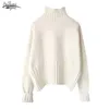 Herbst Winter Rollkragen Kleine Frische Süße Langarm Bluse Weiß Pullover Lose Languid Lazy Web Celebrity Pullover 12219 210521