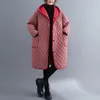 Johnature Women Casual Plaid Hooded Winter Parkas Varma Koreanska Stilrockar Fickor Tjockerad Kvinna Parkas Coat 210521