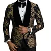 2 pezzi nero floreale jacquard abiti da uomo slim fit con scialle di velluto risvolto matrimonio sposo smoking moda maschile vestiti X0909