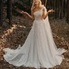 2021 Robes de mariée bohème une épaule dentelle appliques une ligne plage robes de mariée balayage train Boho Abiti Da Sposa robe de mariée