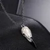 3D Gothic Raven Skull Pendant Halloween Resin Bird Necklace Taxidermy Faux Bone Jewelry Gifts