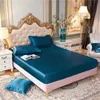 Satin Silk Fitted Bed Sheet Solid Color Mattress Protector Smooth Thick Cover With Elastic Band Washable 220217